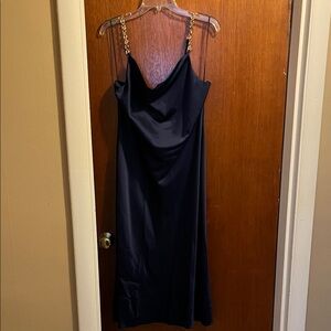 Elegant Navy blue Dress with Gold Chain Straps